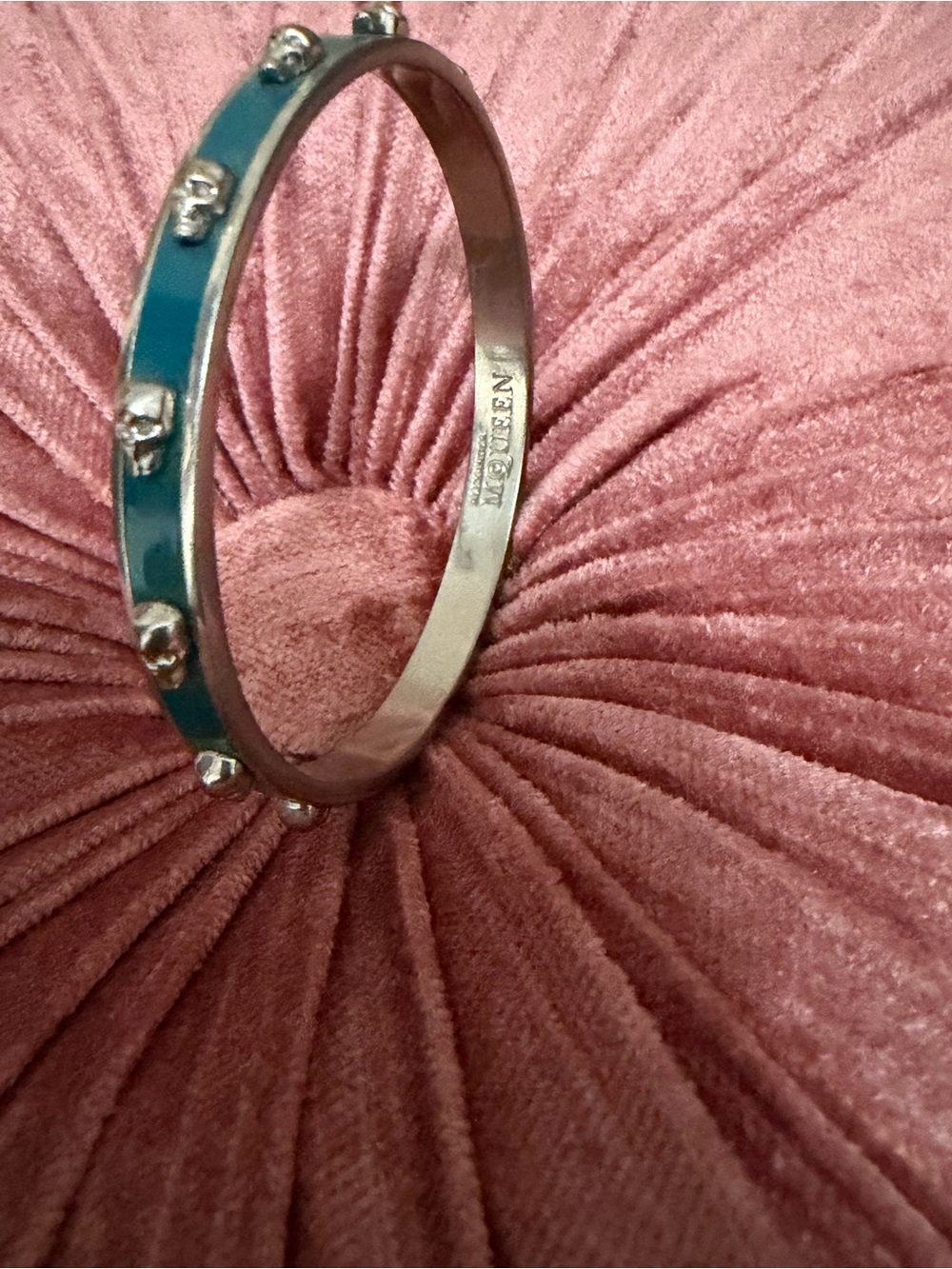Silver-Tone Teal Accent Bangle Bracelet - Picture 3 of 3